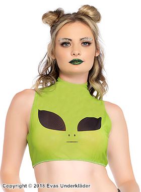 Crop top, mesh, sleeveless, turtle neck, alien
